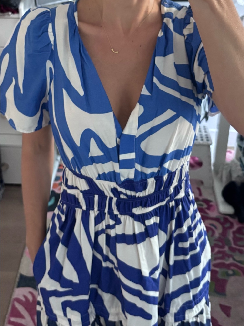 Anthropologie Blue and White Abstract Midi Dress - Picture 4 of 5